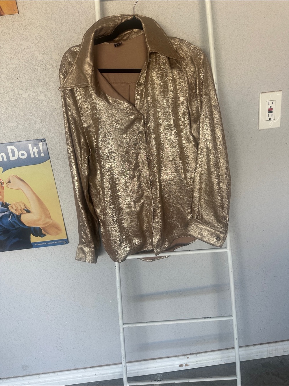 SHEIN Metallic Gold Button-Down Shirt